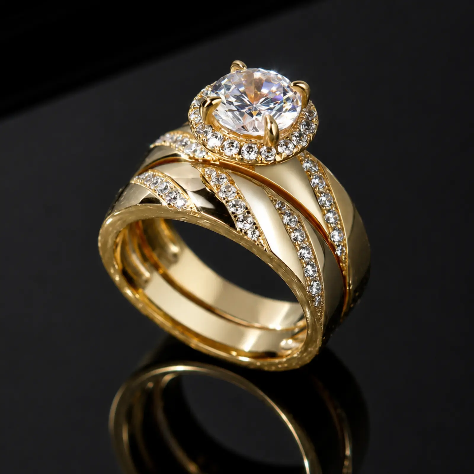 Set of 2 gold-plated women's rings with Cubic Zirconia stones | Elegant engagement and promise rings | Everyday jewelry, gifts for women