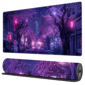 BHJLAXR Street Purple Cherry Blossoms Pattern Mouse Pad, 1 Count Rectangle Gaming Mouse Pad, Non-Slip Mouse Pad, Office Desk Keyboard Mouse Mat for Office Game Mousepad