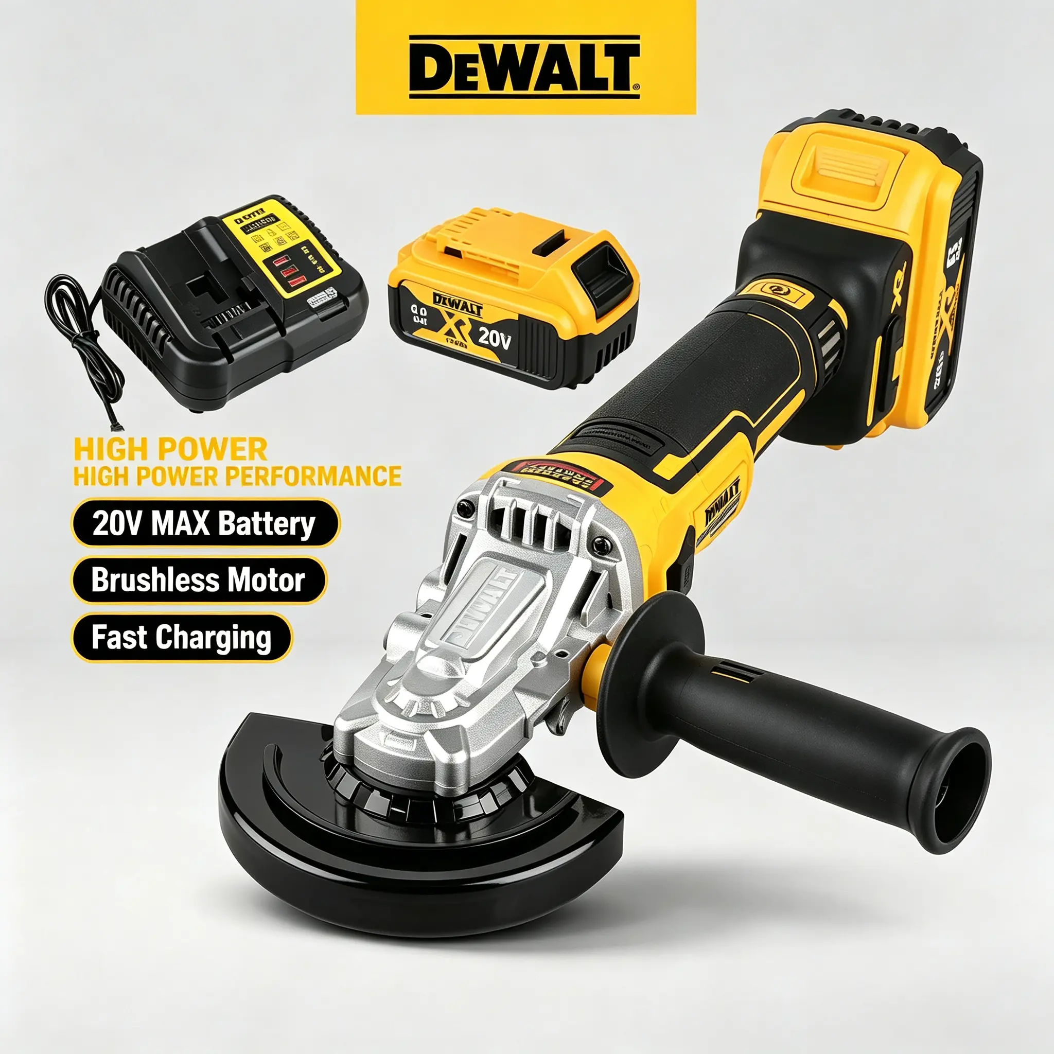 DeWALT DCG405FN 20V MAX XR Brushless 125mm Flat-Head Cordless Angle Grinder - Metal Cutting, Weld Polishing, Electronic Brake, Electronic Clutch, Tool-Free Guard
