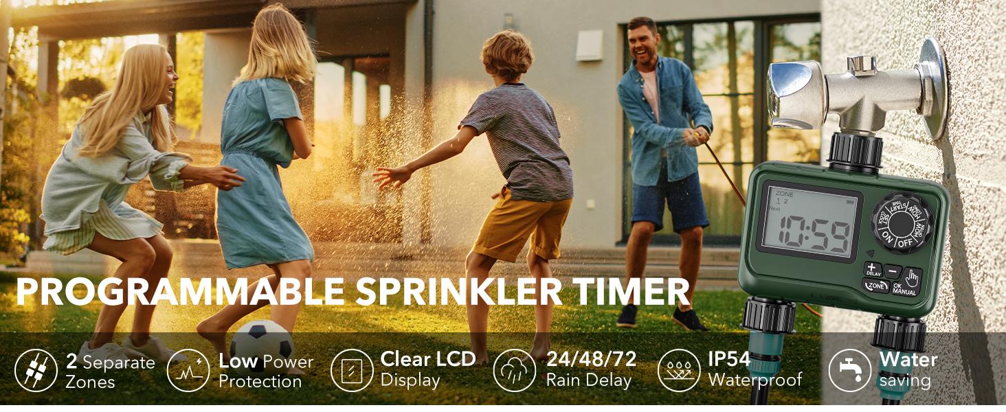 BN-LINK Sprinkler Timer Outdoor - 2 Zone Programmable Water Timer with Rain Delay, Automatic Irrigation System for Lawns & Garden Hoses - Waterproof Manual Controller with Large LCD Display BN-LINK Sprinkler Timer Outdoor - 2 Zone Programmable Water Timer with Rain Delay, Automatic Irrigation System for Lawns & Garden Hoses - Waterproof Manual Controller with Large LCD Display