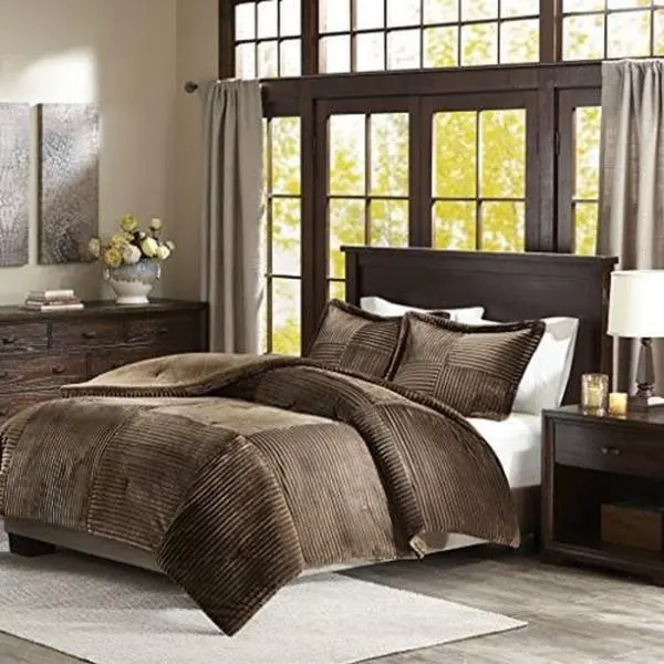 Premier Comfort Parker Ultrasoft Corduroy Comforter Mini Set - Full&Queen Brown All Seasons Key Pattern Bedding Sets Collections, Cozy Bed Setup, BASI10-0421