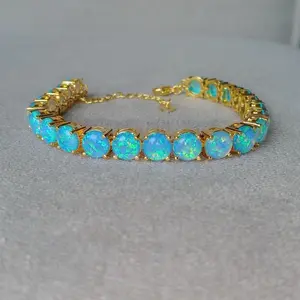 Gold Blue Opal Tennis Bracelet | Opal Bracelet | Opal | October Birthstone  October Birthstone - Golden Fantasy