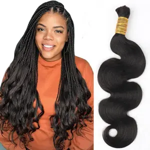 GK Human Braiding Hair for Boho Braids 18" Body Wave Bulk Human Hair Extensions for Braiding No Weft Brazilian Virgin Curly Loose Deep Water Wave Bulk Wet and Wavy 100g Nature Black