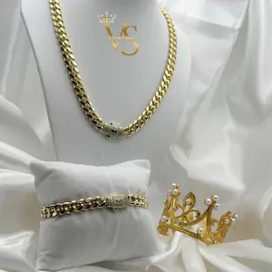 Valdes Luxury Cuban Link Monaco Set Necklace and Bracelet, 14K Gold Plated, High Quality Everyday Wear