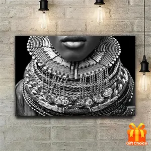 1pc Wooden Frame Canvas Painting - Stunning African Art Print with Intricate Neck Ornaments, Modern Wall Decor for Living Room, Bedroom, Office, or Corridor - Unique Gift Idea for Home Decoration, Canvas Wall Art