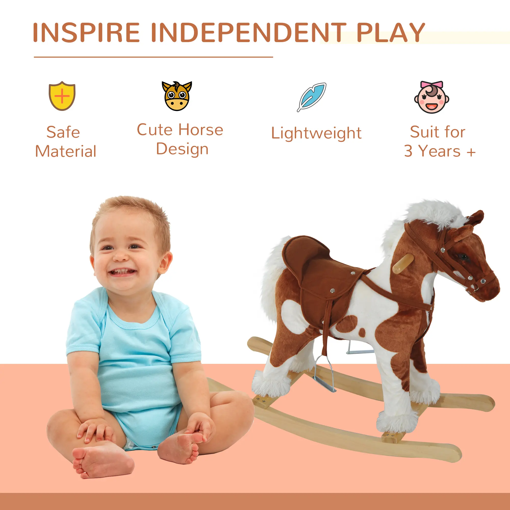 Qaba Kids Rocking Horse Ride on Plush Toy, Traditional Design Children Rocking Horse Chair Toy for Boys and Girls Qaba Kids Rocking Horse Ride on Plush Toy, Traditional Design Children Rocking Horse Chair Toy for Boys and Girls