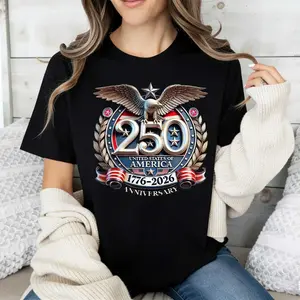 250 United States Of America Anniversary T-Shirt, Patriotic 1776–2026 Eagle Stars Graphic Tee, Independence Day Celebration Shirt, Fourth Of July Outfit, USA Pride Design, Trendy Womenswear, Menswear, Full Color 🇺🇸🦅✨