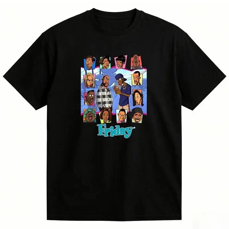 Men's Graphic T-shirt with Friday Movie Animation, Soft Stretch Fabric, Casual Regular Fit, Short-Sleeve, Round Neck, Multi-Function, Jeans, Friday Theme, Movie Graphic, Sport, Graphic Art