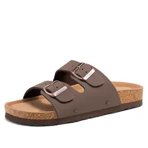 FITORY Balance I | Womens Flat Sandals with Cork Footbed, Open Toe Slides Adjustable Slip On Outdoors Slippers for Summer