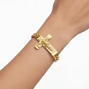 Bracelet Cross In 14K Gold Plated 8'' High Quality Tech No Tarnish