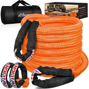 Kinetic Recovery Tow Rope Kit with 2 Soft Shackle 1-1/8inx30ftt Heavy Duty Offroad Tow Rope Snatch Strap Towing Strap kit 48,000LBS for UTV ATV SUV Truck Car Jeep Tractor