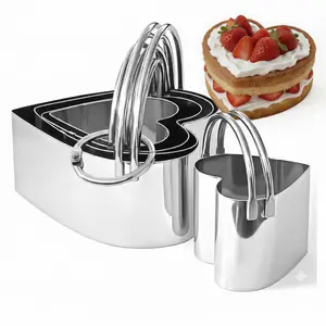 5-Piece Stainless Steel Round Biscuit Cutter Set with Handles, Professional Bakeware Dough Tools for Cake Making, Kitchen Utensils
