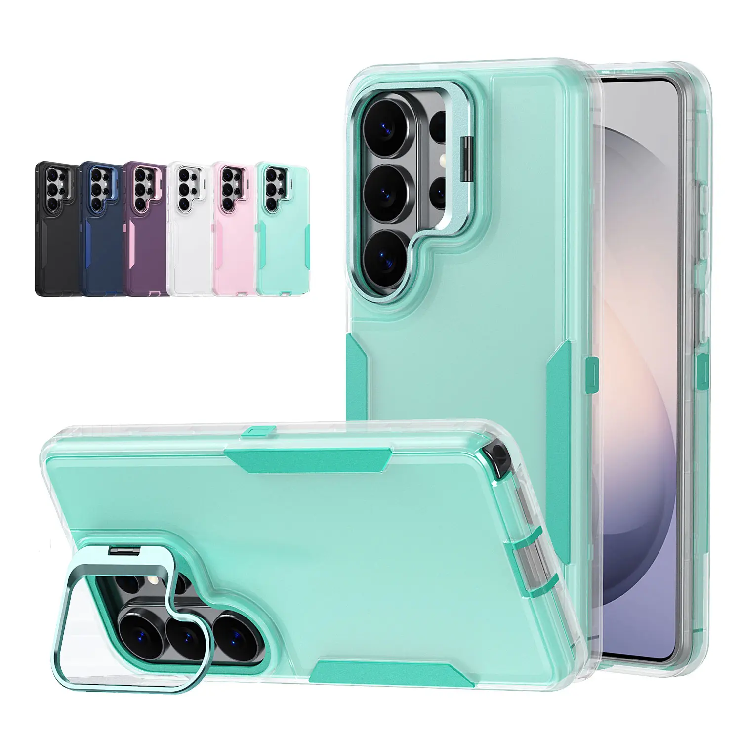 OREKROY Heavy Duty Shockproof Phone Case for Samsung Galaxy S26 S25 S24 S23 S22 Ultra Plus FE, 3-Layer 360° Full Protection Rugged Bumper Cover with Alloy Metal Camera Stand, Raised Lens & Screen Guard, Anti-Fingerprint Non-Greasy Matte Protective Cover