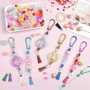 20pcs/40pcs D-Shaped Lock Hooks Beadable Keychains with Tassel Set