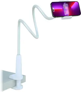 GEE3K Cell Phone Clip Bed Stand Holder, with Grip Flexible Long Arm Gooseneck Bracket Mount Clamp for Desk, Compatible with All mobile Phones Cellphone Apple Iphone 17 16 15 14 Samsung Adjustable Smartphone
