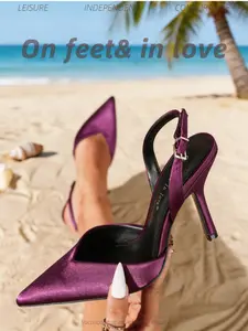 Women's Elegant Satin Slingback Stiletto Heels with Pointed Toe, Stylish High Heels, Versatile Fashion Footwear for Evening Galas, Fashion Shows, Various Occasions and Daily Outfits Shoe