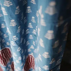 Indigo block printed window curtains - palace Fabric Window Window Sound-proof Black Waterproof
