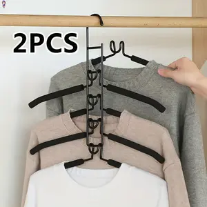 2 Pack Heavy Duty Space Saving Multi - Function Hanger 5 in 1 Multi - Layer Metal with Non - Slip Foam Pad for Coats Sweaters and T - Shirts