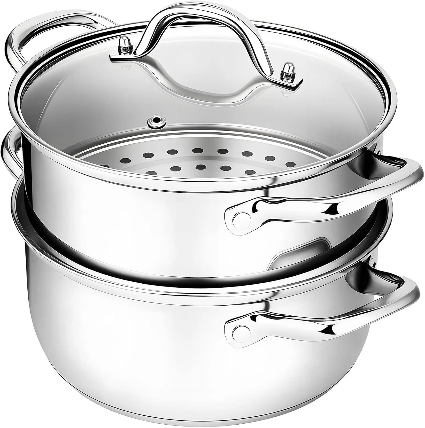 Stainless Steel Steamer Pot - 3.2QT Steamer for Cooking with Food Basket, Steaming Cooking Pot Kitchen Cookware for Vegetable, Food, Dumplings, Soup