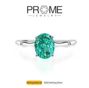 (SR142)S925 Sterling Silver Paraiba Oval Egg Rings 5A Cubic Zirconia Elegant & Luxurious Jewelry for Women Classic Charm Vibrant Sparkle
