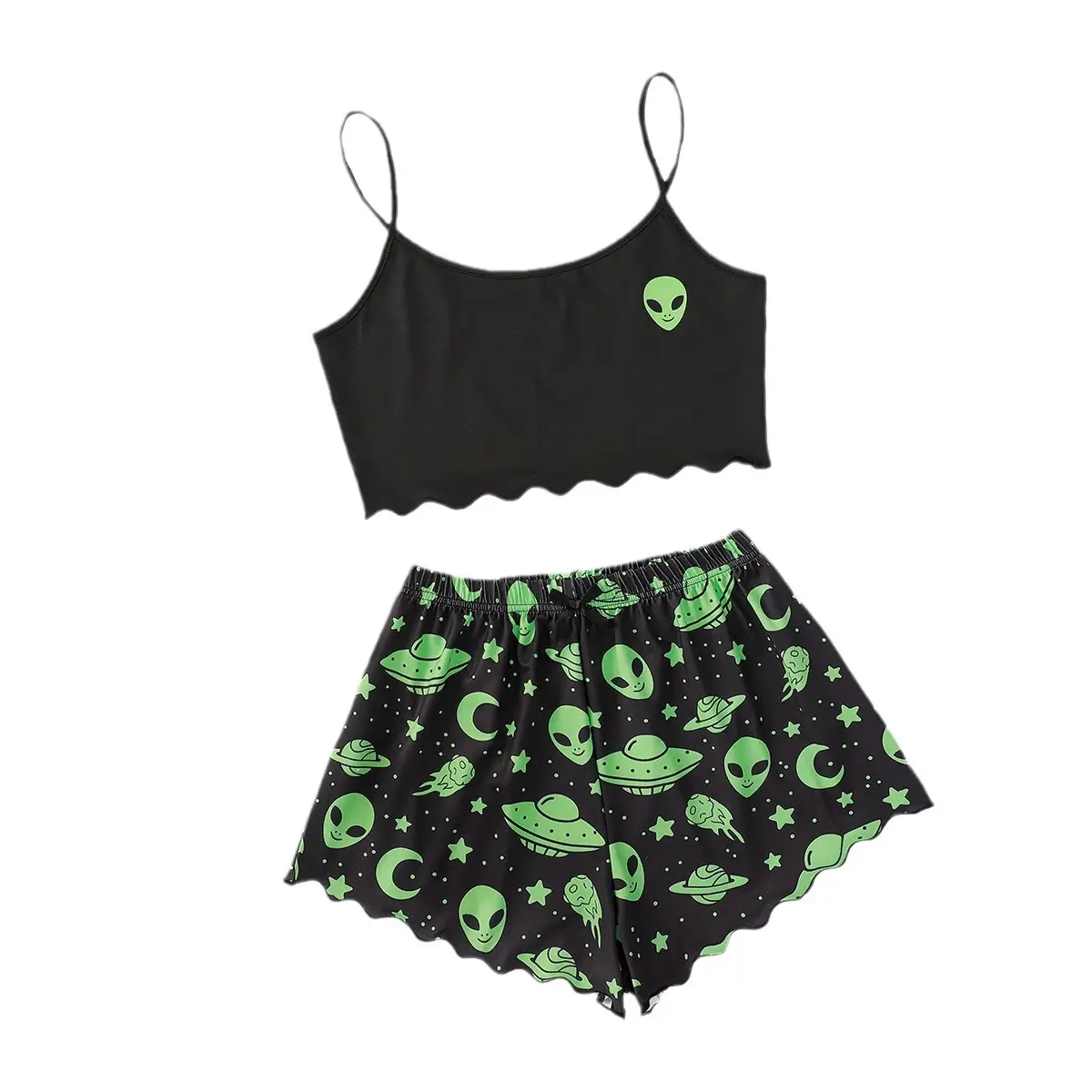 Women's 2-Piece Ultra-Soft Black&Skull Printing Spandex Blend Pajama Set - Sleeveless Round Neck Top, Lace-Up Shorts, Multi-Size 2XL/3XL Sports Loungewear for Relaxing Nights