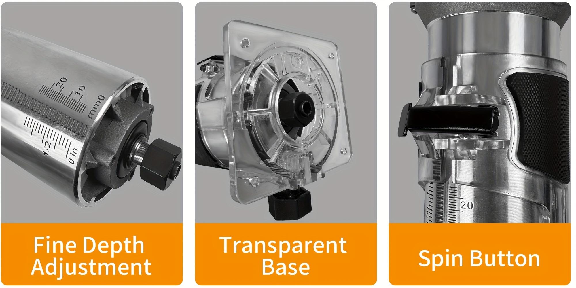Hanwise Compact 800W Wood Router, Professional/ DIY Woodworking Tool For Slotting, Trimming, Edging, Carving - Dust Collection System, Transparent Base, Includes Guide Rail & Wrench, 110V US Plug, Ideal For Beginners & Pros, Woodworking Equipment