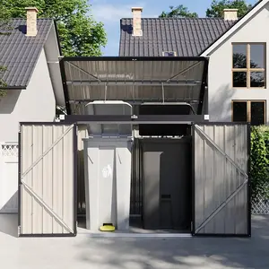 80 Cu. Ft Outdoor Trash Can Storage, 5.6x3.3 Ft Outdoor Storage Shed, Horizontal Metal Shed w/Lockable Doors & Waterproof Lid Chain - Holds Trash Cans, Toys, Garden Tools for Garden/Backyard/Patio