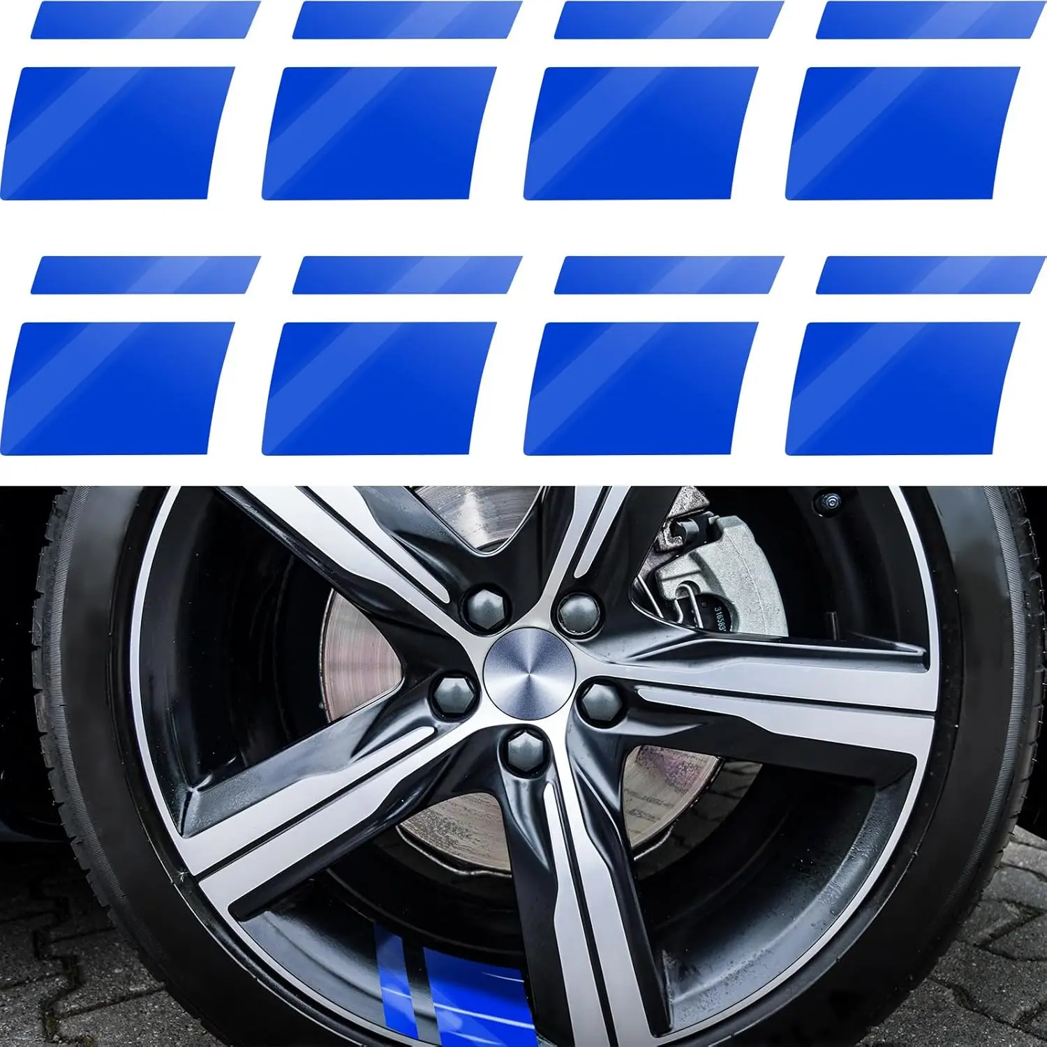 8 Pcs Wheel Rim Decal Stripes Car Decals for 18-21 Inch Wheels Reflective Car Stickers 2.36 x 2.75 Inch Automotive Decals Hash Stripe Stickers Tire Rim Safety Decoration Accessories(Blue)