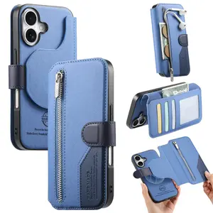 Detachable Zipper Leather Wallet Case For iPhone 17 Air 16 15 14 13 Pro Max Luxury Cover for iPhone 16 Plus Etui
