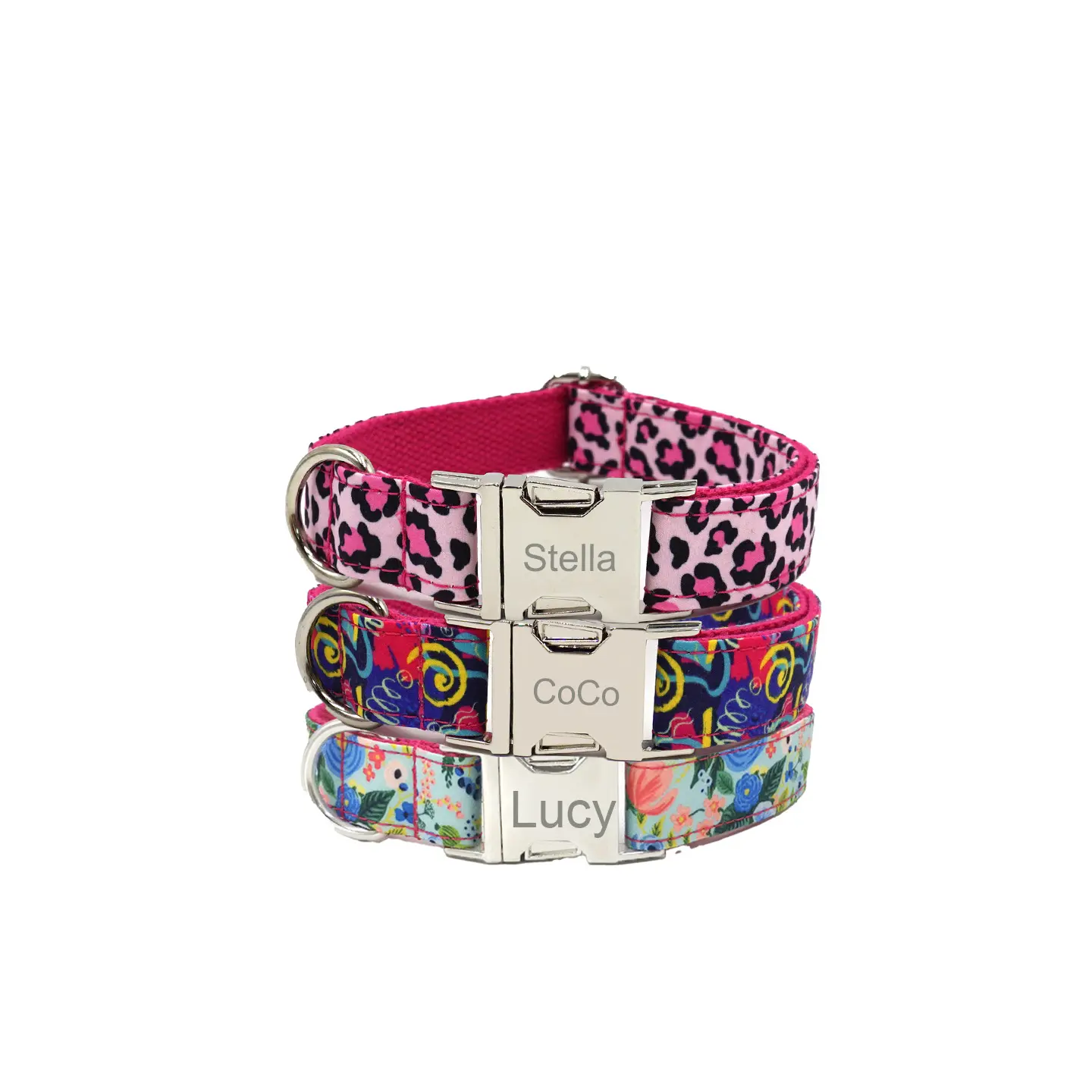 Personalized Dog Collar Reds Floral Print 1Pc Custom Laser Engraved Soft Cotton  Nameplate Durable ID Durable Material Easy to Install