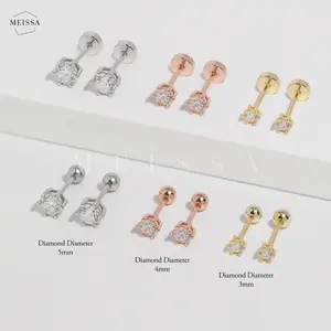 Birthstone Screw Flat Back Earrings, S925 Silver & Gold & Rose Gold Bling Sparkling Dazzling Birthstone Cartilage 20g Helix Unisex Studs Earring Multi Piercings Stackable Hypoallergenic Comfort Sleep On Everyday Jewelry Gift for Her Him Christmas Birthday