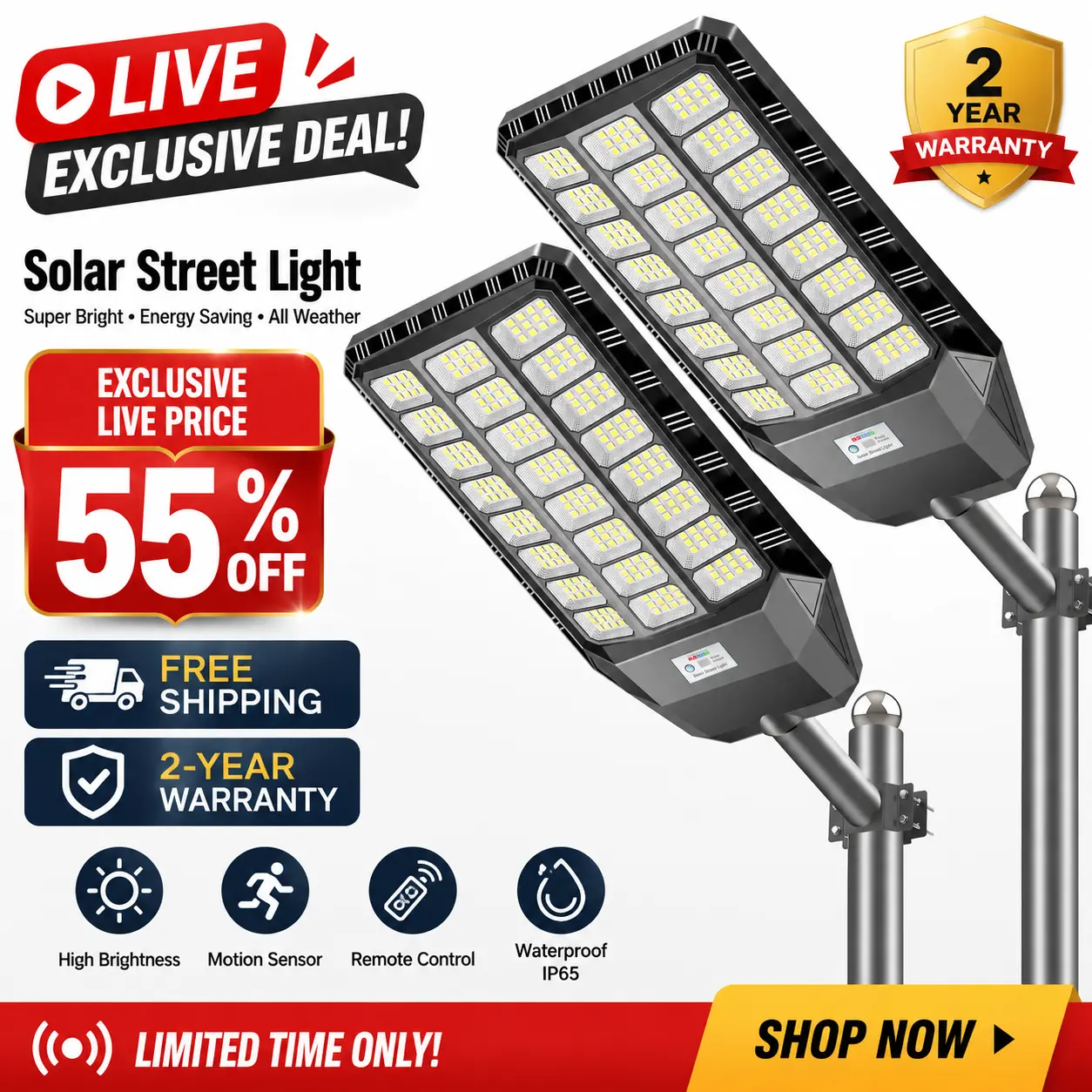 【Lives  Exclusive】HYKOONT Solar Street Light Outdoor Dusk to Dawn LED Solar Flood Light Motion Sensor Solar Lights Outdoor Waterproof with Remote Control for Parking Lot Backyard Lighting TikTokShopBlackFriday summerwins Rechargeable Installation