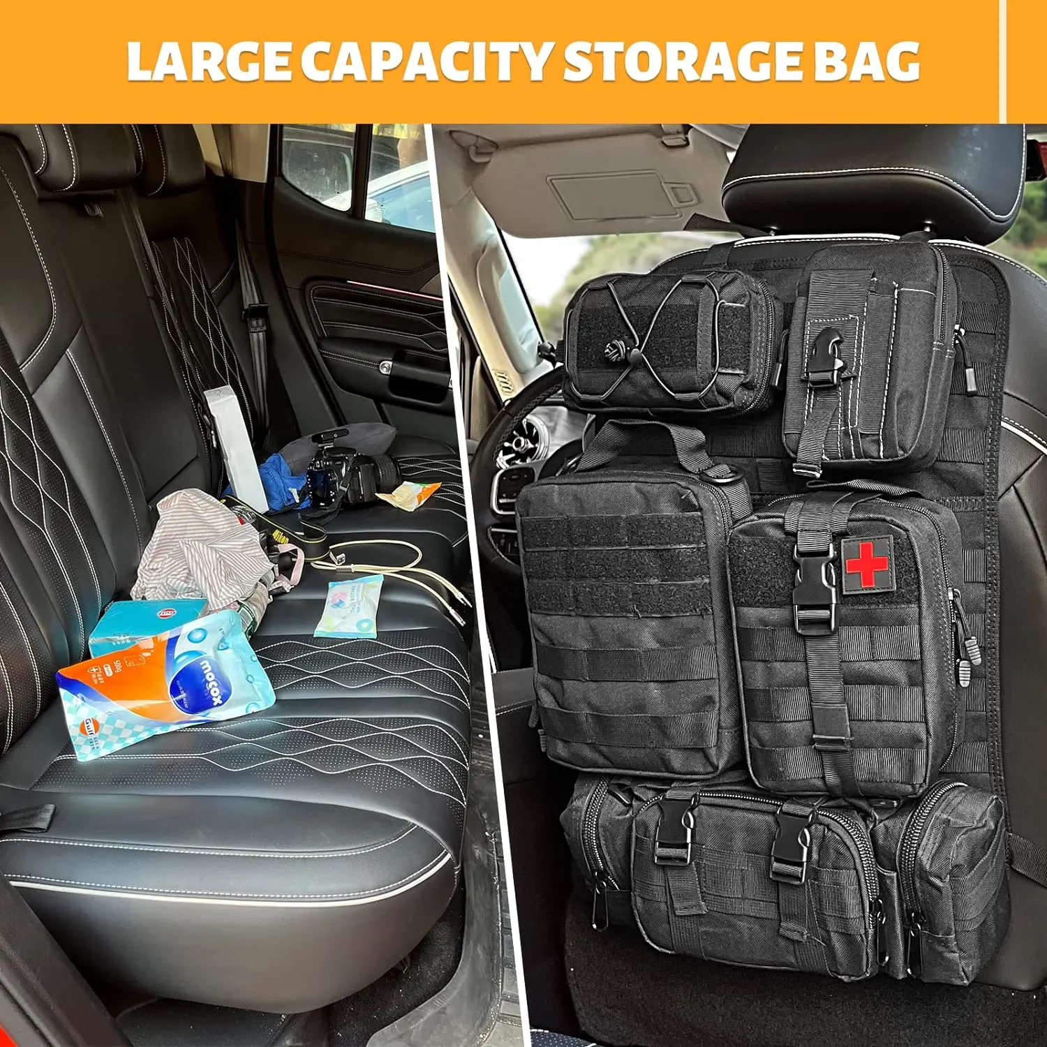 MAIKER Tactical Car Seat Back Organizer, Upgrade Tactical Vehicle Panel Organizer with 5 Detachable Molle Pouch, Universal fits for Most of Vehicle coin organizer change organizer backseat storage