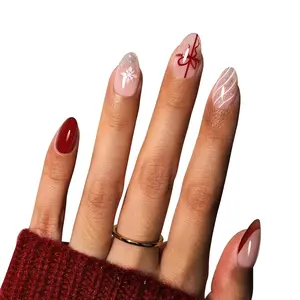 Beetles Christmas Press On Nails - Christmas Snow | Short Almond Press On Nails | 32Pcs 16 Sizes Natural Salon Quality Nail Tips With Quick-drying Nail Glue For Women