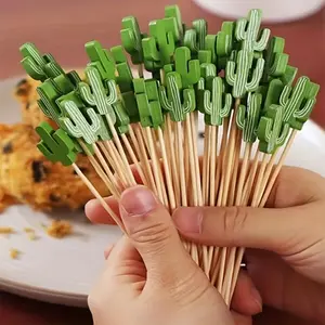 100pcs Cactus Design Fork, Creative Snacks Picks and Dessert Forks, Bamboo Fruit Picks, Party Supplies, Kitchen Supplies
