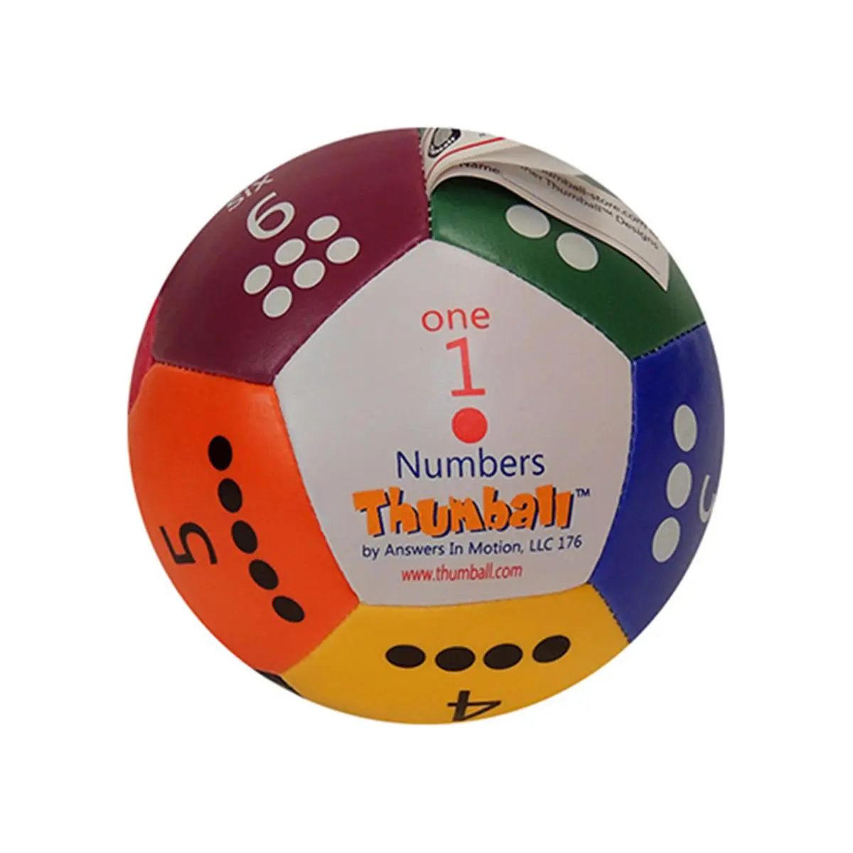 212 MAIN Cute Interactive Thumball Dog Toy - 4 in., 12-Panel Numbers Design, Multicolor, Palm-Fitting, Pet Interactive Play & Counting Aid, Cute Interactive Toys