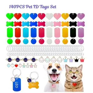 140PCS Pet ID Tags Set – Blank Aluminum Dog & Cat Name Tags with Stainless Steel Key Rings, DIY Engraving Pet Tags for Collar, Phone Number & Crafts