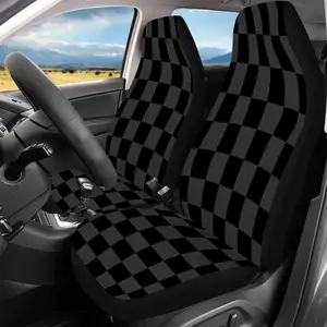 2pcs Black-and-White Checkered Print Car Seat Covers - Fit for Cars, SUVs, Trucks, Soft Foam Padding, Durable Fabric Front Seat Protectors, Stylish Auto Interior Accessories (Unisex Design), Vehicle Seat Cover |   Comfortable Cushioning, Seat Covers for C