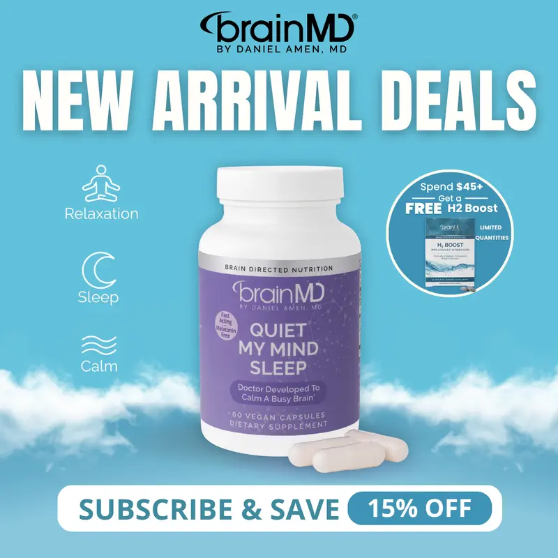 Quiet My Mind Sleep | BrainMD | 60 Capsules | Calm Mind & Restful Sleep Support | Relaxation, Mood & Attention Support | affron Saffron with L-Theanine & Magnesium