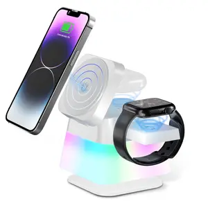 Magsafe 3-in-1 Charger Stand for iPhone 16/15/14/13/12 Pro/Max/Plus, AirPods, Apple Watch 2-9 with Foldable Design and Night Lights Wearable Wireless