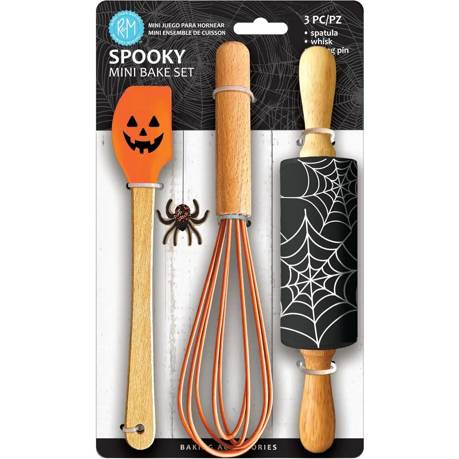 Spooky Halloween Mini Bake Set. Includes mini-Spatula, Whisk and Rolling Pin. Fall Fun Baking Set.