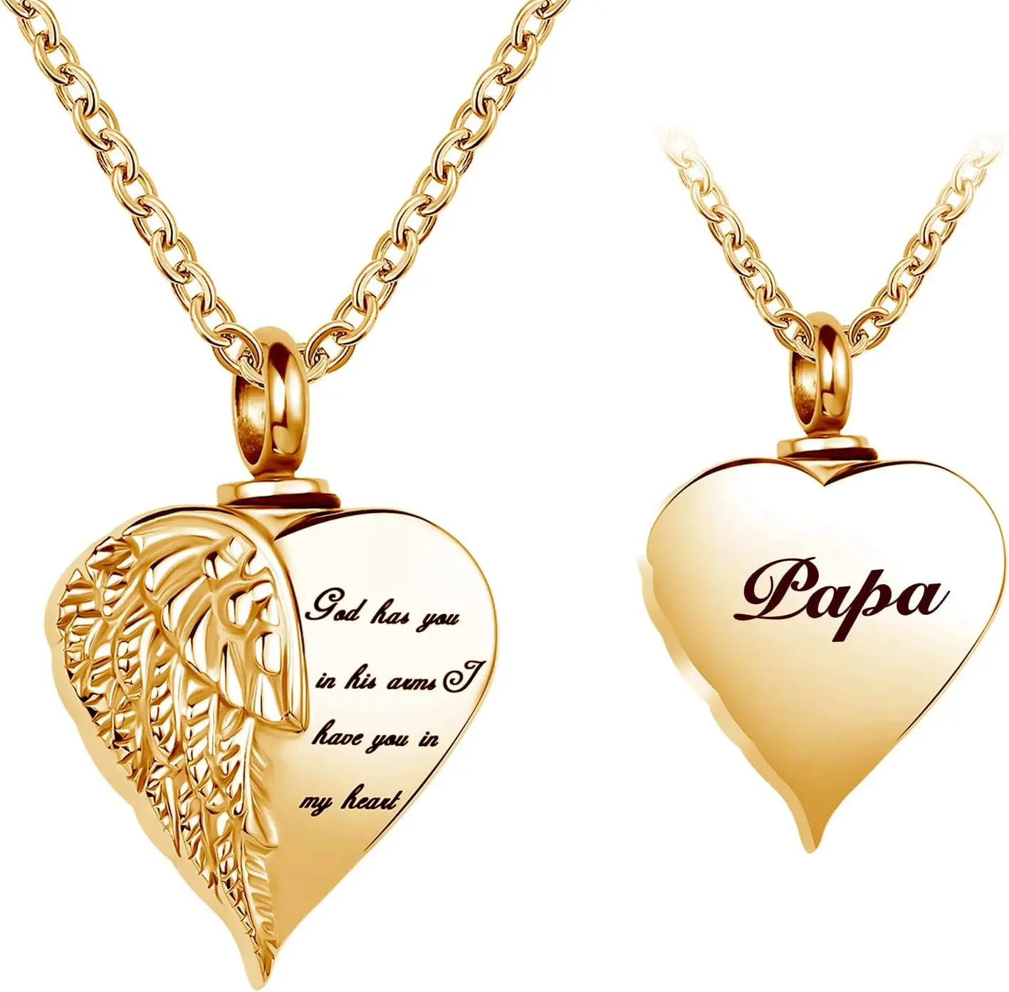 Angel Wing Heart Cremation Urn Necklace for Human Ashes Keepsake Memroial Jewelry God Has You in His Arms I Have You in My Heart LuxglitterLin