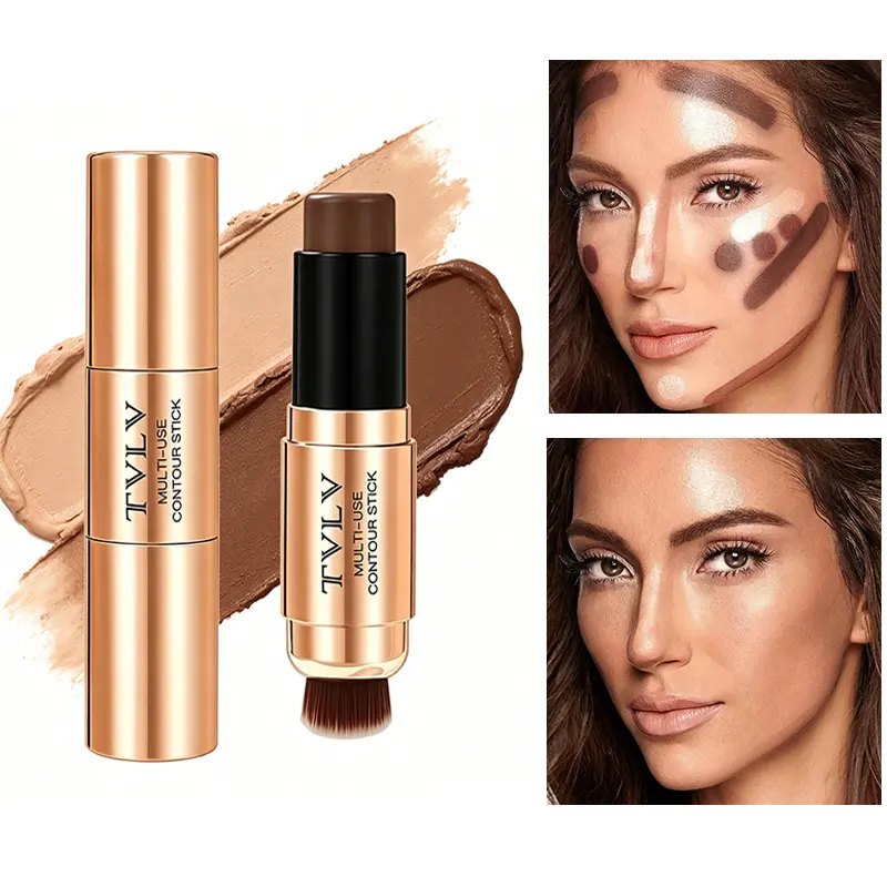 2-in-1 Contour & Highlight Concealer Stick with Built-In Brush, Natural Long-Lasting Formula, 4 Multiple Shades, Beginner-Friendly for Daily Use & Natural Glow Sculpting
