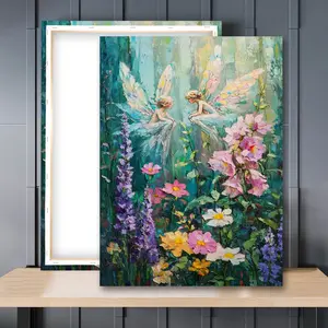 1pc Wooden Framed, Whispering Fairies Poster, Cottagecore Wall Decor, Dark Academia Art Print, Enchanted Illustration Vintage Fairy Wall Art Canvas Painting Rustic Aesthetic Home Decor