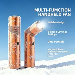 Portable Magnetic Metal Pocket Turbo Fan 10H USB-C Rechargeable Rotatable Head 2in1 Cool Warm Fan with LED Emergency Light for Travel Gym Car Camping