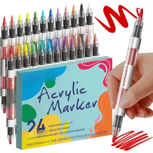 24 Automatic Ink Control   Markers Dual Tip, No-Bleed   Pens For Rock Painting, , Fabric, Canvas, Glass, Plastic, Art Painting Supplies Kit (Brush Tip + Medium Tip)