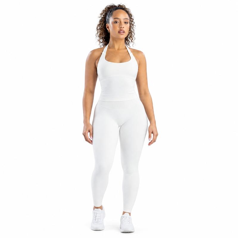 DFYNE Women’s Seamless 2-Piece Female Halter Yoga Set - Plain High-Stretch Sleeveless Square Neck Crop Tank, Butt-Lifting Slim-Fitting Leggings, Versatile Activewear for Fitness, Running, Casual Wear