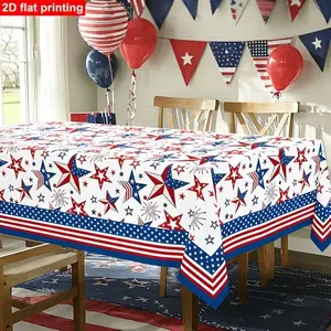 2D Flat Party Tablecloth 1pc, Star Pattern Independence Day Tablecloth, 250th Anniversary Decoration, July 4th Festival Decor, No Power Needed