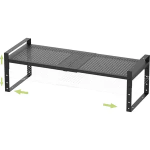 Expandable Stackable Aadjustable Shoe Rack Pantry Shelf for Kitchen Cabinets Counter Shelves Countertop Cupboard Storage Solution,Sturdy Heavy-Duty Metal Construction(1Pack/Black/Medium)