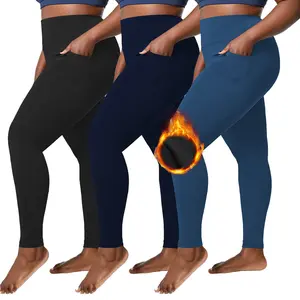 3 Pack Plus Size Fleece Lined Leggings With Pocket Women -Stretchy X-Large-4X Warm Winter Yoga Pants Thermal Leggings